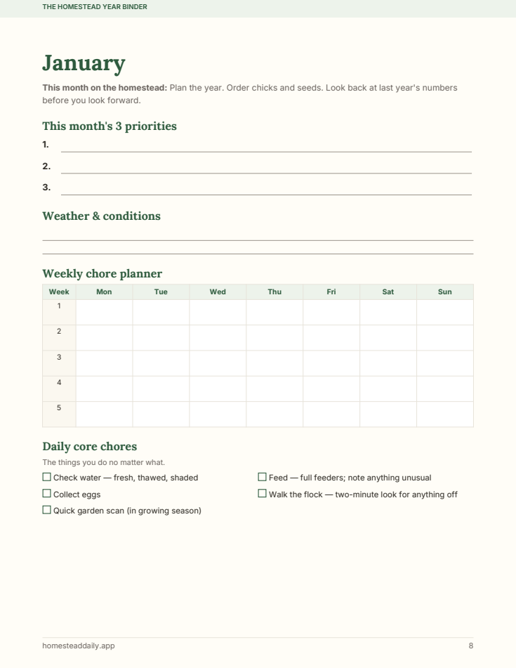 Homestead Year Binder monthly spread preview